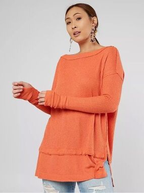 Free People We The Free North Shore Thermal Tunic Waffle Knit Orange Small